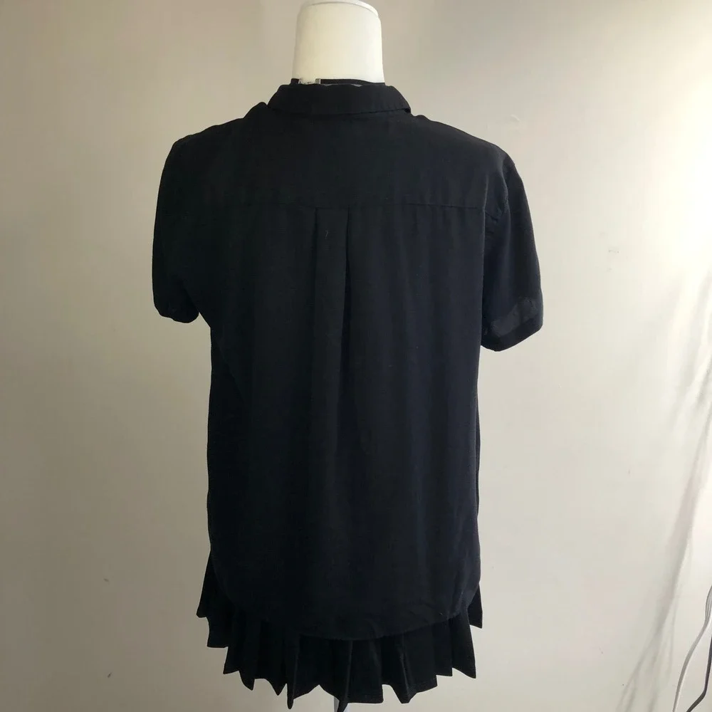 Uniqlo Relaxed Button Down Shirt Womens S Black Short Sleeve Rayon Blend